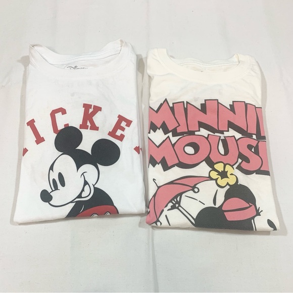 Disney Tops - Lot Of 2 Disney Medium Mickey Minnie Mouse Crewneck Coup T Shirt S/S Graphic Tee